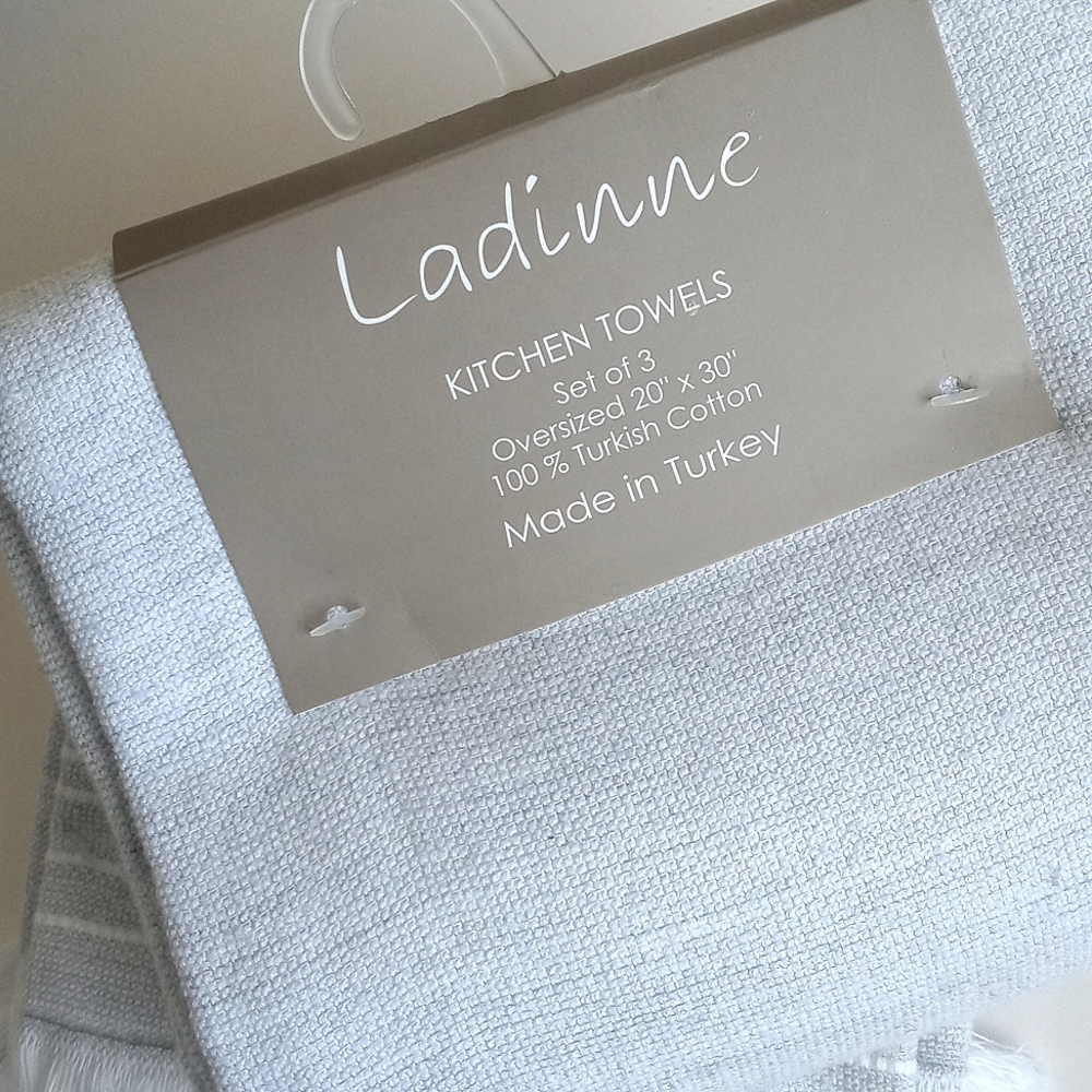 Ladinne Set Of 3 Oversized Light Gray Kitchen Towels 100% Turkish Cotton - Picture 2 of 5